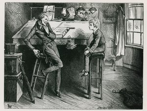 Uriah Heep y David Copperfield en la oficina del Sr. Wickfield de Frederick (after) Barnard