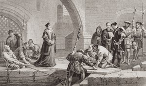 Thomas Cranmer (1489-1556) en la Puerta del Traidor, de "Illustrations of English and Scottish History" Volumen I (grabado)