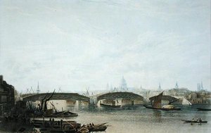 Vista del Puente de Southwark como apareció en mayo de 1818, grabado por W. Bennett después de un dibujo original de W.H. Timms de Frederick (after) Nash