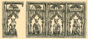 Caballeros y damas sentados bajo doseles, panel de marfil perforado, mediados-finales del siglo XIV