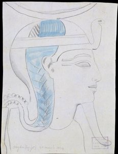 Estudio de un relieve de la cabeza del dios Khonsu en el Templo de Seti I, Abydos, 1874