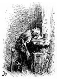 Charles Dickens en la fábrica de betún, una ilustración de 