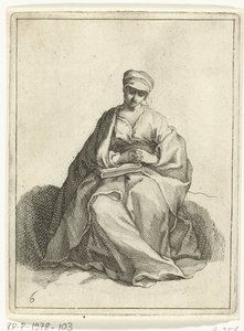 Mujer sentada orando 15 figuras pequeñas (título de la serie) de Frederick Bloemaert