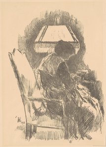 Sra. Hassam tejiendo grande, 1918 de Frederick Childe Hassam