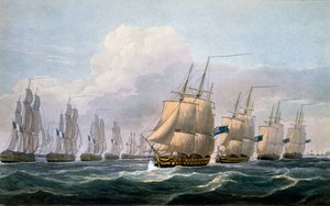 Capitán Beresford en el HMS Theseus liderando su escuadrón de barcos