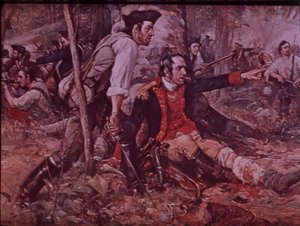 La Batalla de Oriskany en 1777, c.1930 (litografía a color) de Frederick Coffay (after) Yohn