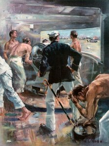 La Batalla de la Bahía de Manila.--Luchando con un Cañón de Seis Pulgadas a Bordo del Olympia