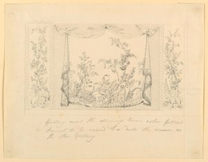 Dibujo, El Pabellón Real, Brighton, Salón Azul (Sur), decoración mural propuesta, ca. 1820 de Frederick Crace
