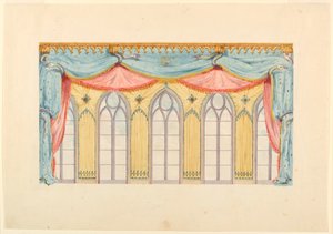 Dibujo, Decoración de ventanas, probablemente para la pared este de la sala de música, Royal Pavilion, Brighton, 1820 de Frederick Crace
