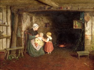 Expectativa: Interior de una Cabaña con una Madre y Niños de Frederick Daniel Hardy