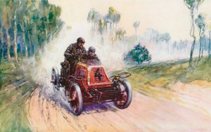 Fournier con Mors No 4 durante la carrera París-Berlín de 1901, una de las pocas en las que el Panhard, marca líder del día, fue derrotado (litografia en color) de Frederick Gordon (after) Crosby