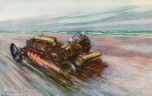 El famoso Darracq "200" con el que Sir Algernon Guinness, Bart, alcanzó las 120 mph en 1908 (litografia en color) de Frederick Gordon (after) Crosby