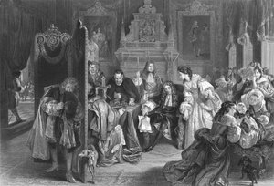 Jacobo II recibiendo noticias del desembarco del Príncipe de Orange, c. 1890 de Frederick Heath