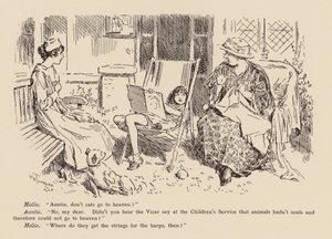 "Tía, ¿los gatos no van al cielo" (litografía) de Frederick Henry Townsend