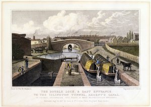 La Doble Cerradura y la Entrada Este al Túnel de Islington, Canal de Regents, 1827 de Frederick James Havell