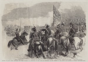 Revisión de la Artillería Real a Caballo y Baterías de Campo en Woolwich, por el Duque de Cambridge, en presencia del Gran Duque Miguel de Rusia de Frederick John Skill