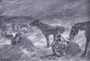 Una tormenta de granizo en Sudáfrica, de Después de Pretoria: La Guerra de Guerrillas publicado por Harmsworth Bros Limited, 1901 de Frederick Judd Waugh