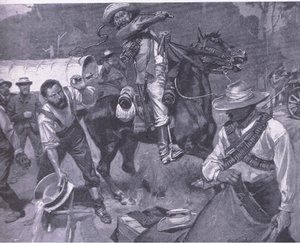 Tratamiento bóer de los enviados de paz: La flagelación de Margendaal, de Después de Pretoria: La Guerra de Guerrillas publicado por Harmsworth Bros Limited, 1901