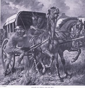 Escape de Steyn y De Wit (ilustración de After Pretoria: The Guerilla War, 1902) de Frederick Judd Waugh