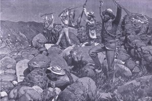 La rendición fingida que atrajo a los Liverpools a una posición desesperada, ilustración de Después de Pretoria: La Guerra de Guerrillas, 1902
