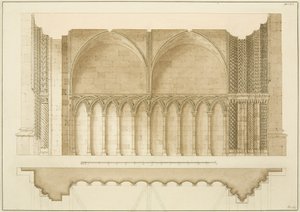 Puerta del colegio, sección y plano de Frederick Mackenzie