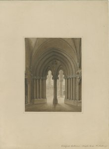 Interior de la Catedral de Lichfield - Puerta de la Sala Capitular: dibujo en sepia de Frederick Mackenzie