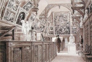 Interior de la antigua escuela Perse, con una selección del legado de Lord Fitzwilliam expuesto de Frederick Mackenzie