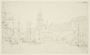 St Mary Redcliffe y Redcliffe Wharf desde el puente de Prince Street de Frederick Mackenzie
