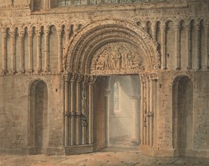 La puerta oeste de la catedral de Rochester, Kent de Frederick Mackenzie
