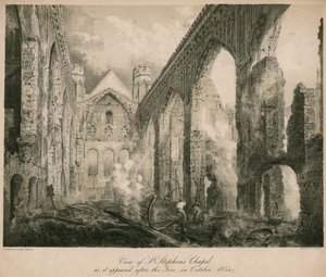 Vista de la Capilla de San Esteban después del incendio en octubre de 1834 de Frederick Mackenzie