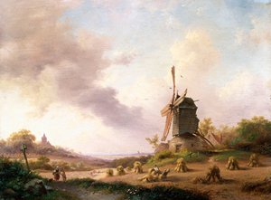 Cosechadores en un paisaje extenso, 1850