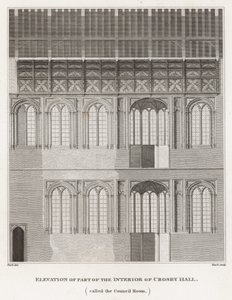 Elevación de parte del interior de Crosby Hall de Frederick Nash