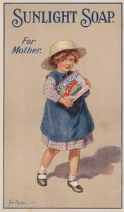 Niña pequeña llevando una caja de jabón para su madre: anuncio de jabón Sunlight de Frederick Pegram