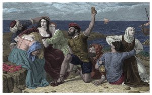 Piratas del Mar Mediterráneo juegan a ser prisioneros. Ilustración de Frederick Richard Pickersgill (1820-1900) 1869 de Frederick Richard Pickersgill