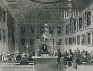 Vista del interior de Somerset House, mostrando una reunión de la Sociedad Real de Anticuarios, c.1840 de Frederick William Fairholt