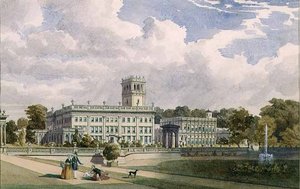 Vista de la casa y jardines en Trentham, Staffs de Frederick William Hulme