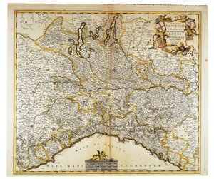 República de Génova, Ducado de Milán, Parma y Monferrato, Mapa de Frederik de Wit, Ámsterdam, grabado en cobre de Frederick de Wit