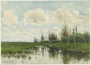 Piscina con árboles y pradera de Fredericus Jacobus van Rossum du Chattel