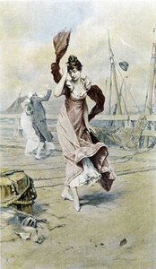 Mujer en la costa - alegoría de principios de primavera, calendario ilustrado por Hubert Dys de Frederik Hendrik Kaemmerer