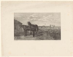 Dos caballos frente a un granero. de Frederik Hendrik Weissenbruch