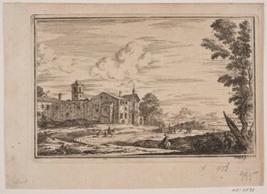 Edificio del monasterio, a la izquierda en paisaje italiano de Frederik Laub