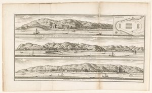 Tres fortalezas en las Molucas La Fortaleza Beverwyk en la Isla de Noesa-Laoet, con los Pueblos de Sila y Leynitoe / Mapa de la Fortaleza Duurstede / Las Fortalezas Duurstede en la Isla de Honimoa / Haroeko, y la Fortaleza Zeelandia (título sobre el objeto de Frederik Ottens