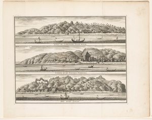 Varios refuerzos VOC en Ceram Laäla de Compagnies Sagoe-bosch / Loehoe, and the Fortres Overburg / The village of Saway (título sobre el objeto) de Frederik Ottens