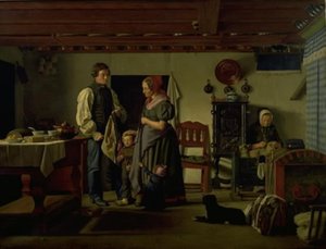 Despedida del soldado de reserva con su familia
