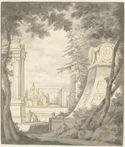 Paisaje de fantasía con arquitectura clasicista de Frederik de Moucheron
