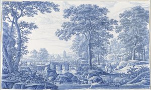 Placa con un paisaje italiano Placa con un paisaje de estilo italiano. de Frederik van Frytom (attributed to)