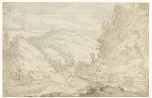 Vista de un valle con un pueblo y un arroyo de montaña
Sketchbook (título de la serie)