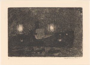 Barco en el muelle al atardecer de Frederika Henriëtte Broeksmit (signed by artist)