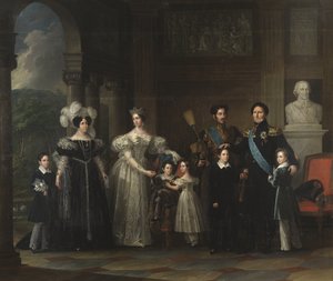 Familia Bernadotte: Oscar I (1799-1859), Desiree Clary (1777-1860), Josephine de Leuchtenberg (1807-1867), Carlos XV (1826-1872), Oscar II (1829-1907), Carlos XIV Juan (1763-1844), el príncipe Gustavo (1827-1852) y el príncipe de Fredric Westin