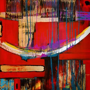 Abstracto dinámico en rojo y dorado de Fredrik Olsen